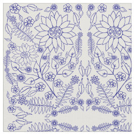 Tecido Flor Doodle Azul