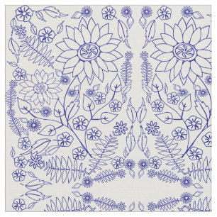 Tecido Flor Doodle Azul