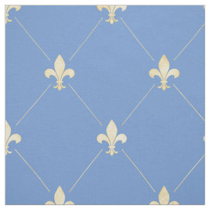 Tecido Flor Dourado pálido de Lis (grande escala) Azul