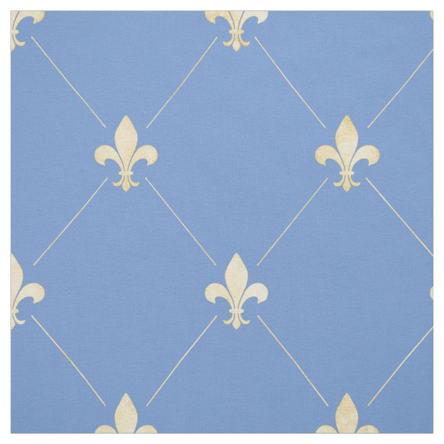 Tecido Flor Dourado pálido de Lis (grande escala) Azul (Modelo)