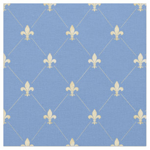 Tecido Flor Dourado pálido de Lis (pequena escala) azul