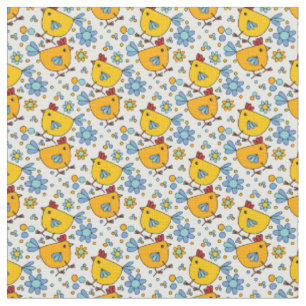 Tecido Flor e frango coloridos modernos e giros