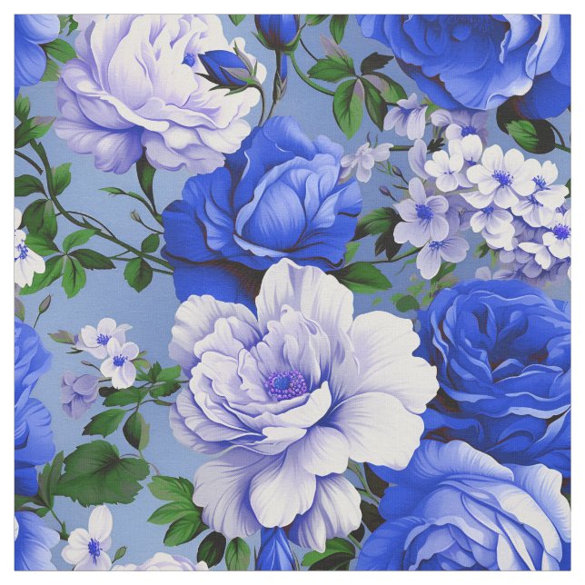 Tecido Flor Rosa Azul Grande Retro (Modelo)