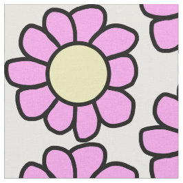 Tecido Flor rosa com centro amarelo