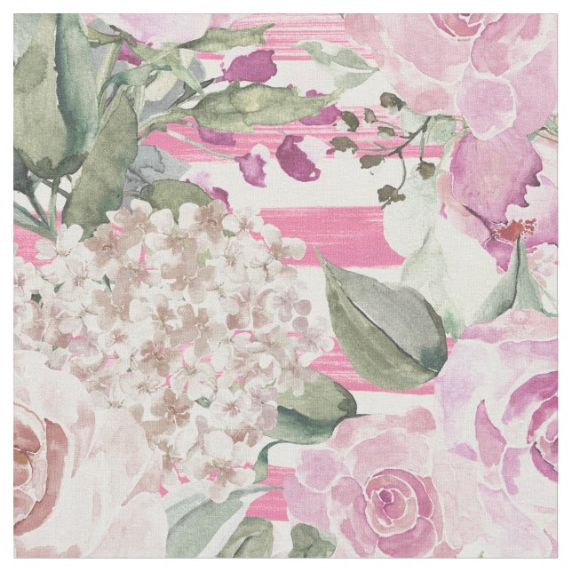 Tecido Flor rosa verde pastel de cor aquática (Detalhe)