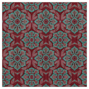 Tecido "Flor vermelho e turquesa" arabesco floral