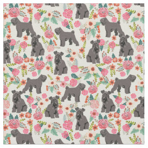 Tecido florais de erva azul-cerry terrier creme