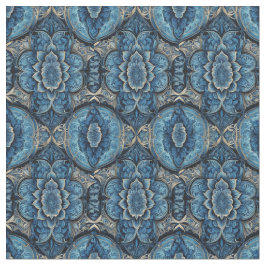 Tecido Floral abstrato Azul e Prata