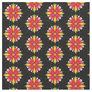 Tecido Floral Amarelo Vermelho