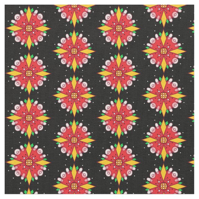 Tecido Floral Amarelo Vermelho (Detalhe)