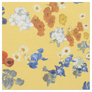 Tecido Floral Azul de Van Gogh em Amarelo