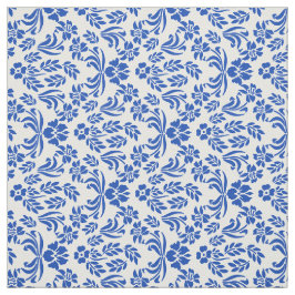 Tecido floral azul e branco da cor damasco