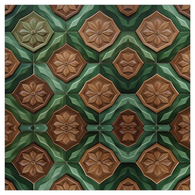 Tecido Floral Azulejo Terrestre Verde e Castanho (Modelo)