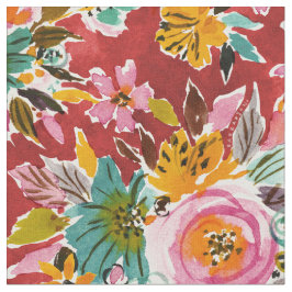 Tecido Floral Bold Red Watercolor