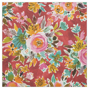 Tecido Floral Bold Red Watercolor