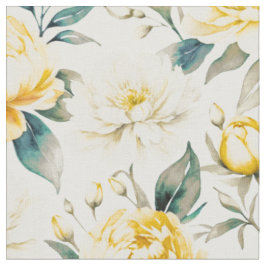 Tecido Floral Botânico Aquarela Amarela