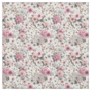 Tecido Floral Botânico Vintage Rosa Branco Rústico Pastel