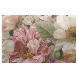 Tecido Floral Botânico Vintage Rosa Branco Rústico Pastel