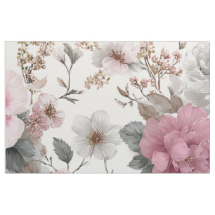 Tecido Floral Botânico Vintage Rosa Branco Rústico Pastel