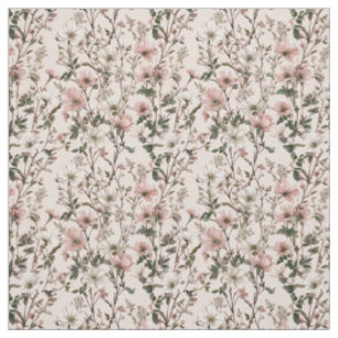 Tecido Floral Botânico Vintage Rosa Branco Rústico Pastel