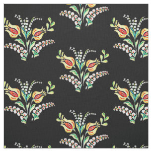 Tecido floral branco-amarelo