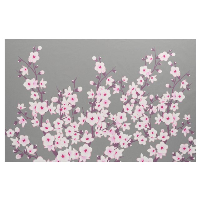 Tecido Floral Cherry Blossoms Cinzas Rosa (Jarda)