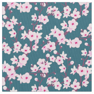Tecido Floral Cherry Blossoms Teal