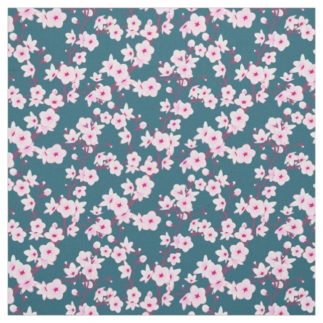 Tecido Floral Cherry Blossoms Teal (Modelo)