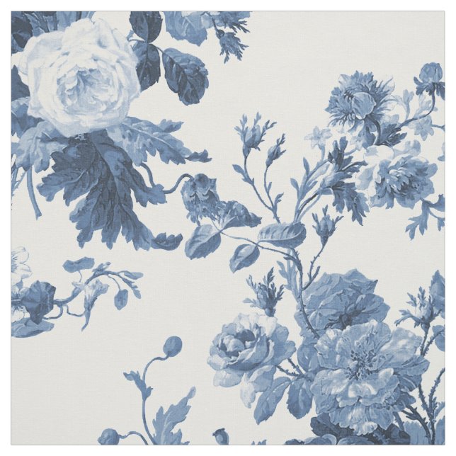 Tecido Floral Chinoiserie azul Elegante Rosa (Modelo)