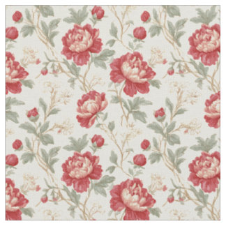 Tecido Floral Chintz Vintage Vermelho e Creme de C