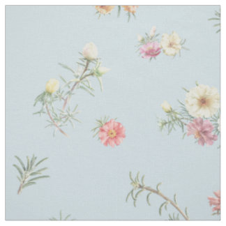 Tecido Floral de Aquarela Rosa Musgo Azul Suave