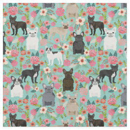 Tecido Floral de Bulldog Francês