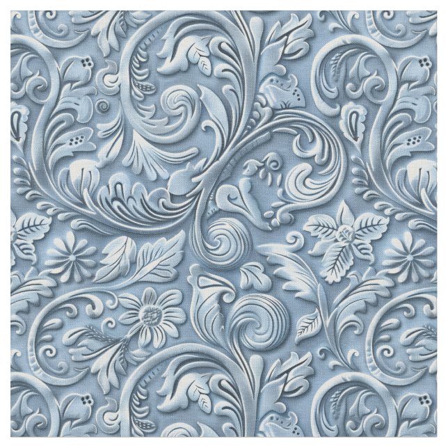 Tecido Floral de couro trabalhado azul claro elegante (Detalhe)