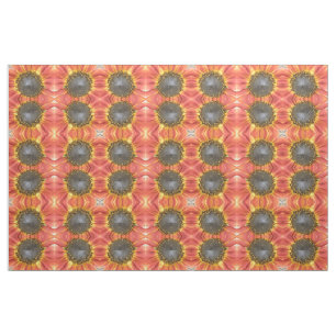Tecido Floral de Girassol Vermelho e Amarelo