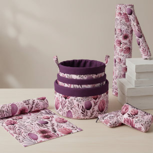 Tecido Floral de Prado Mauve e Ameixa Moderno