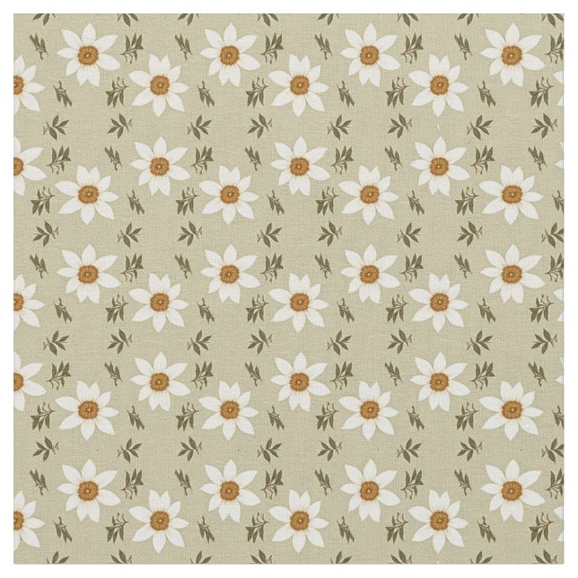 Tecido Floral Decorativo em Branco e bege (Detalhe)