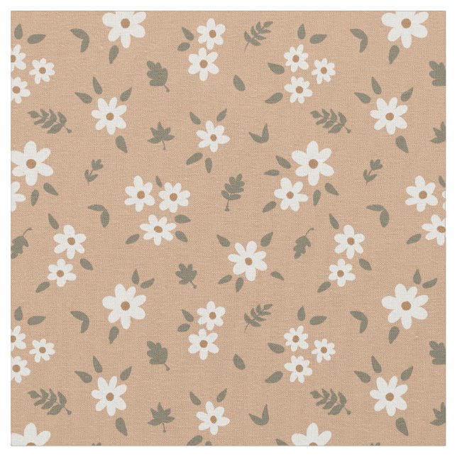 Tecido Floral Delicado Boho Cores Selvagens Bege Marrom (Detalhe)