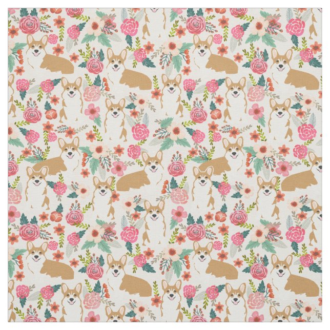 Tecido floral do Corgi - creme (Modelo)