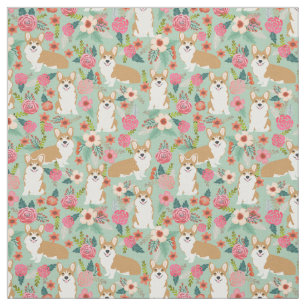 Tecido floral do Corgi - hortelã