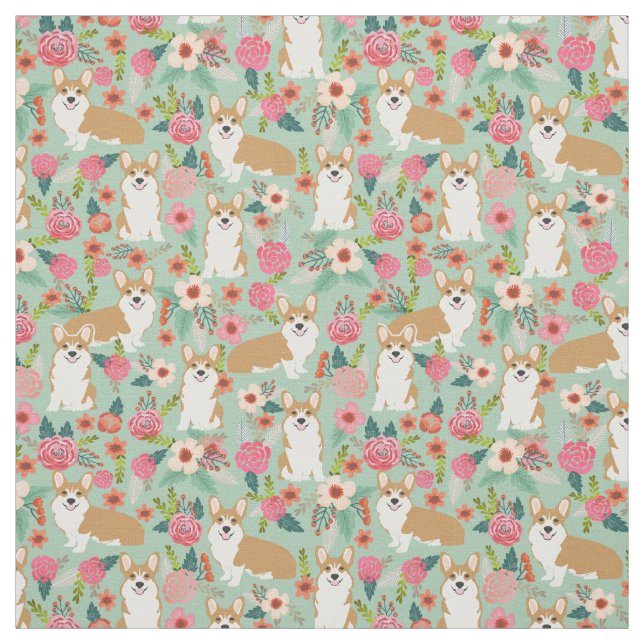Tecido floral do Corgi - hortelã (Modelo)
