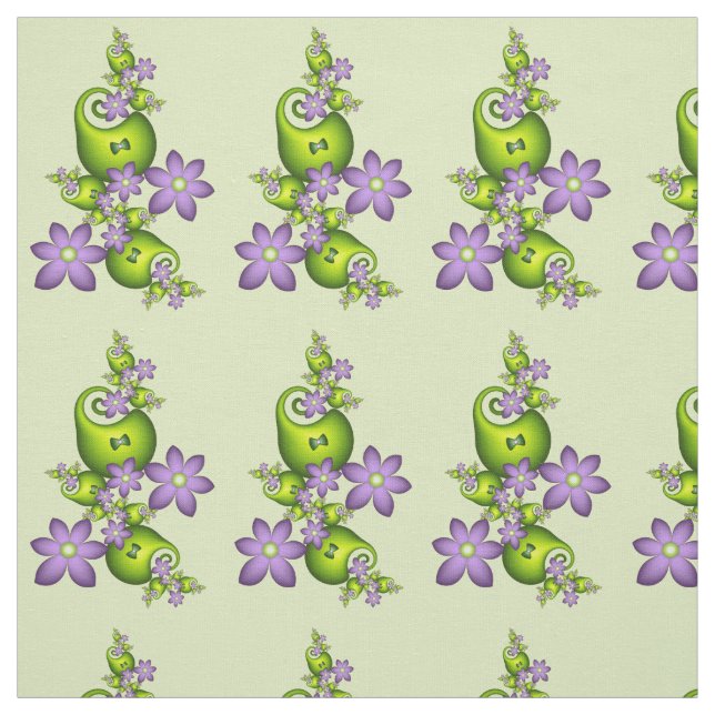 Tecido Floral Fantasy Lilac Flores Verde Formas Fractais (Modelo)