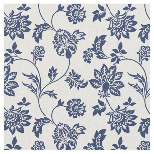 Tecido - Floral Francês azul e Branco  (Detalhe)