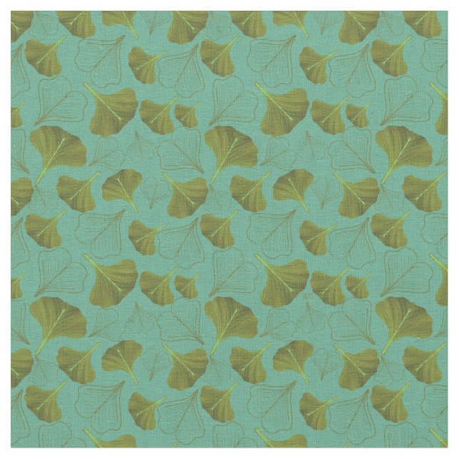 Tecido Floral Gingko Leaf Turquoise (Detalhe)
