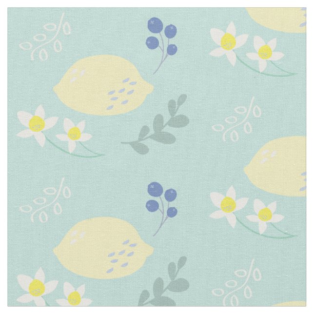 Tecido Floral Lemon Pattern Mint Green (Detalhe)