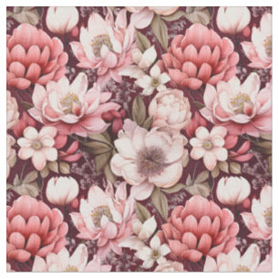 Tecido Floral Misturado de rosa e marfim