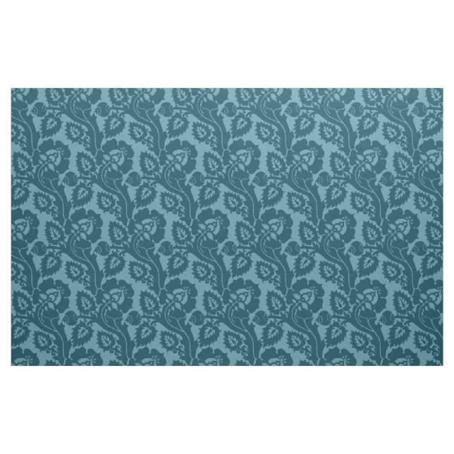 Tecido Floral Oblíquo Renascentista, Azul Peacock (Jarda)