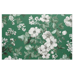 Tecido Floral Ousado Branco Verde Rústico Botânico
