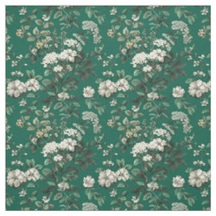 Tecido Floral Ousado Branco Verde Rústico Botânico 