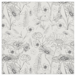 Tecido Floral padrão preto margarida rosa flor