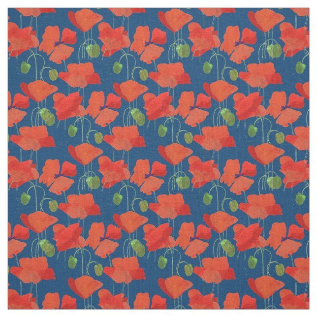 Tecido floral profundamente azul vermelho feito (Modelo)